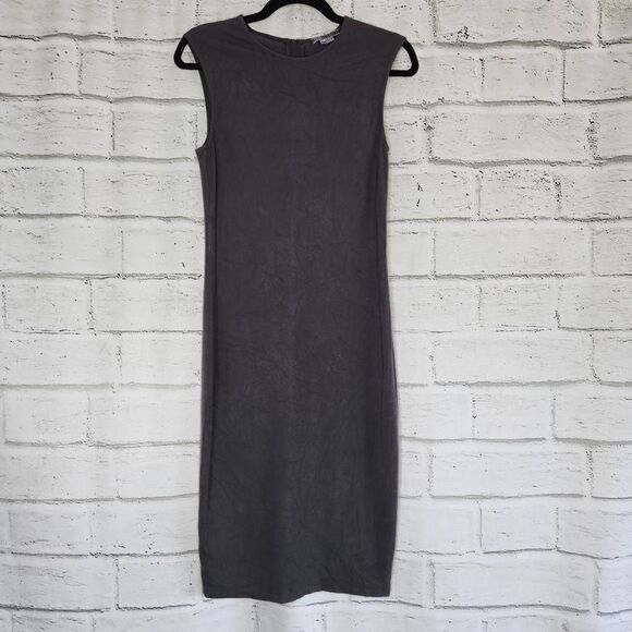 Vince Sleeveless Ribbed Fitted Knee Length Solid Gray Tank Dress Size Medium - Picture 1 of 11